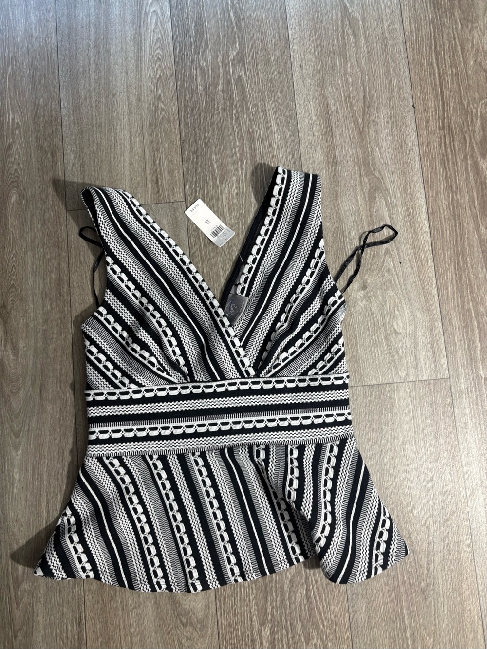 Antrophologie  Black and White Striped V-Neck Peplum Top